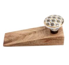2 Pieces Black Golden Check Pattern Flat Ceramic Wooden Door Stopper